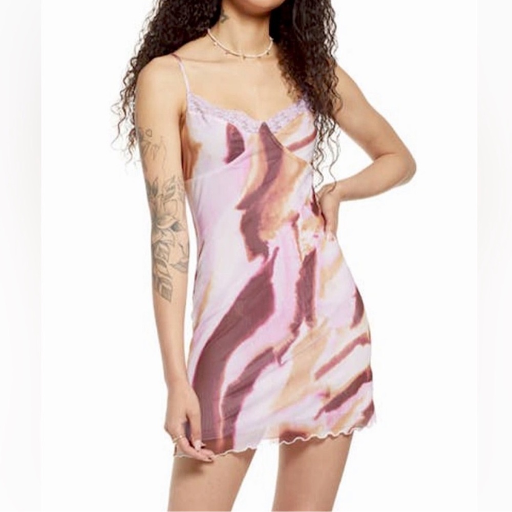 BP. Nordstrom Women's Mini Slip Dress Large Abstract Lace Cami Mesh Babydoll Y2K